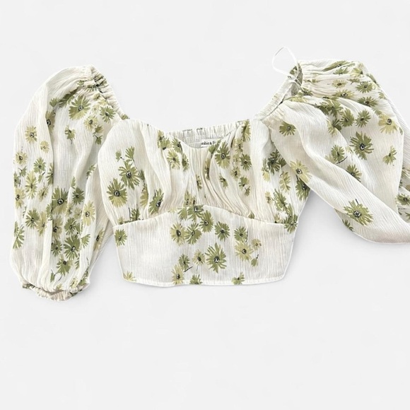 Abercrombie & Fitch Crinkle Smocked Puff Sleeve Top Sweetheart Neckline Size L - Picture 1 of 5